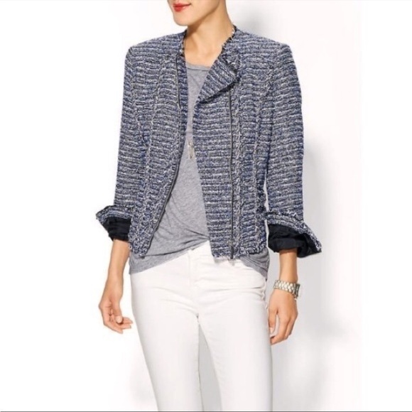 MICHAEL Michael Kors Blue Tweed Biker Jacket size XS - Picture 3 of 9